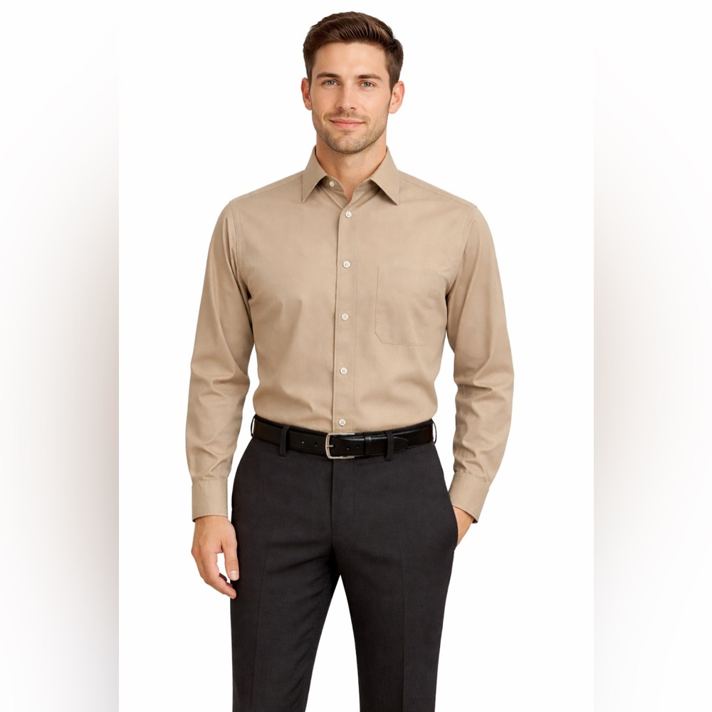 Madison Slim Fit Men’s Dress Shirt Tan Beige XL Stretch